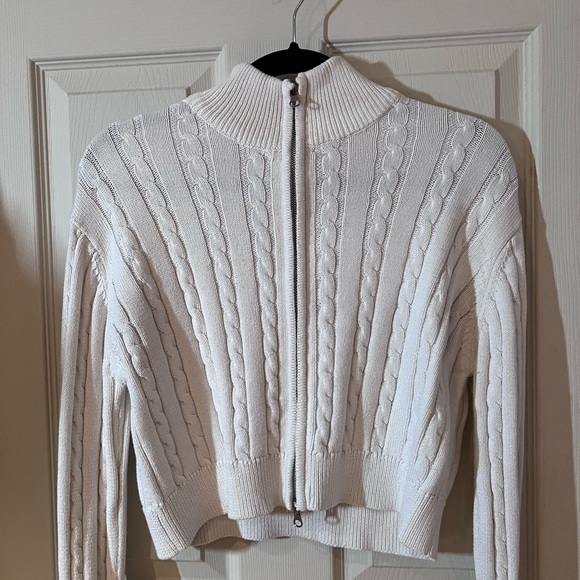 Garage Sweaters - Garage Cable Knit Zip-Up Cardigan - White